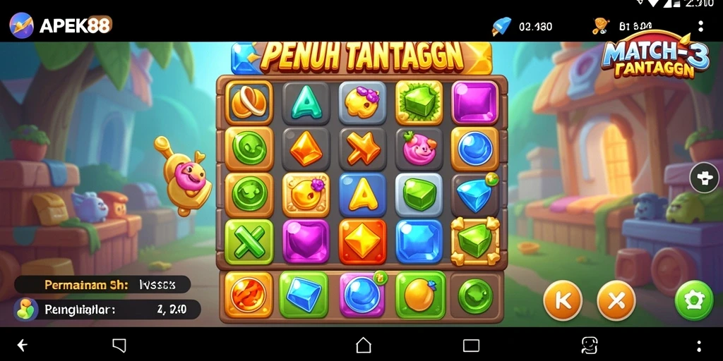 Tangkapan layar gameplay APEK88 yang menampilkan aksi Match-3 yang seru.