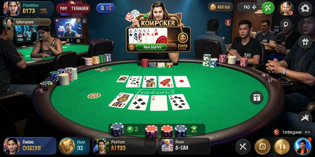 Screenshot gameplay D73 menunjukkan suasana kompetitif poker yang menarik.