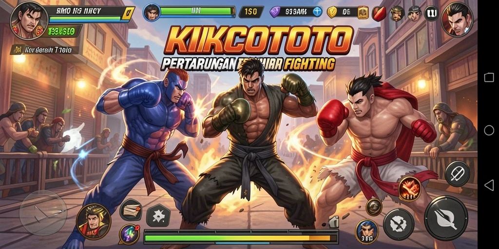 Screenshot KIKOTOTO menampilkan aksi pertarungan karakter yang seru.