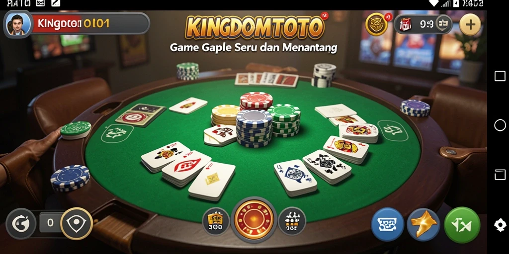 Tampilan gameplay seru KINGDOMTOTO dengan kartu dan papan Gaple.
