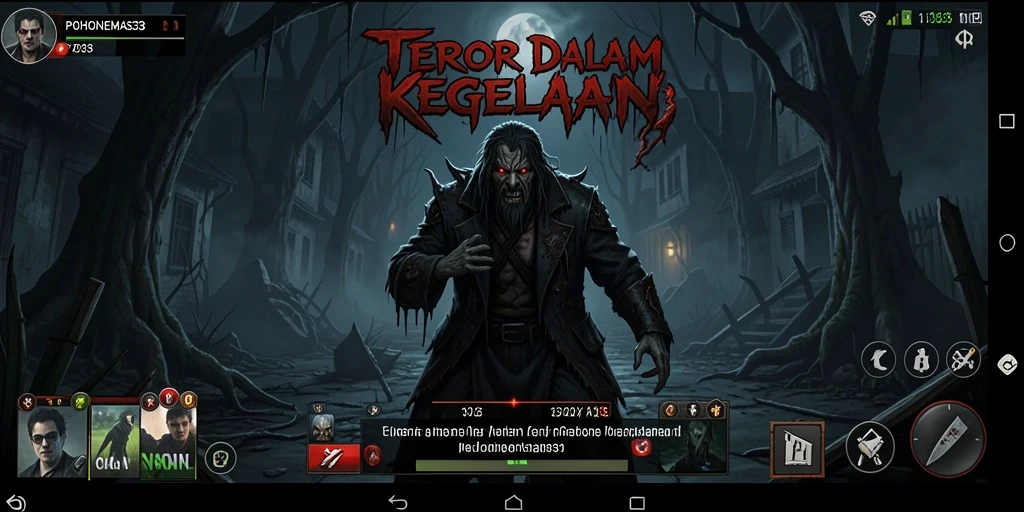 Screenshot menampilkan suasana mencekam dalam gameplay POHONEMAS33.