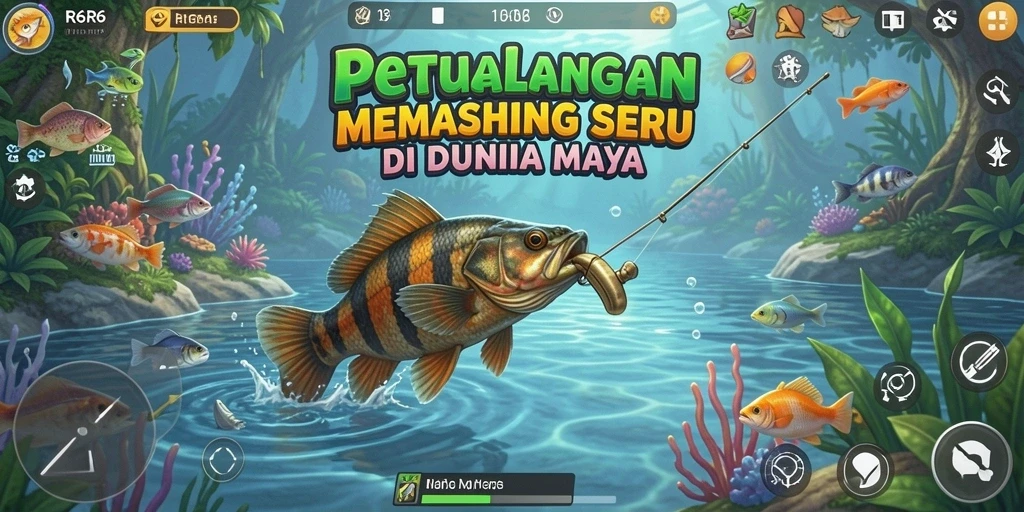 Screenshot R6R6 menampilkan pemain saat memancing ikan besar.