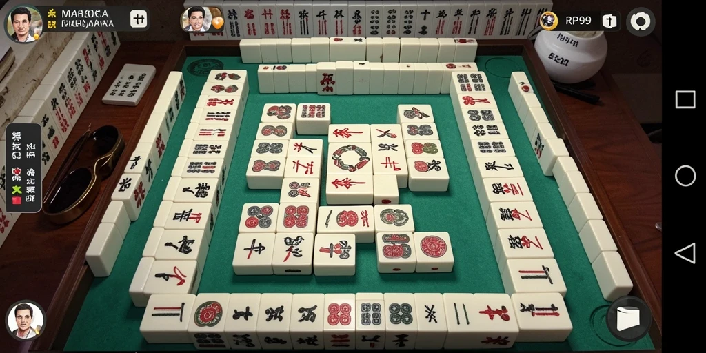 Screenshot RP99 menampilkan gameplay Mahjong yang dikelilingi tema menarik.