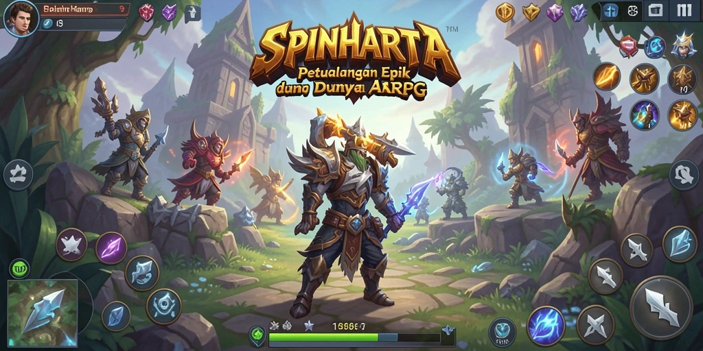 Tampilan seru gameplay SPINHARTA dengan pertarungan yang dinamis.