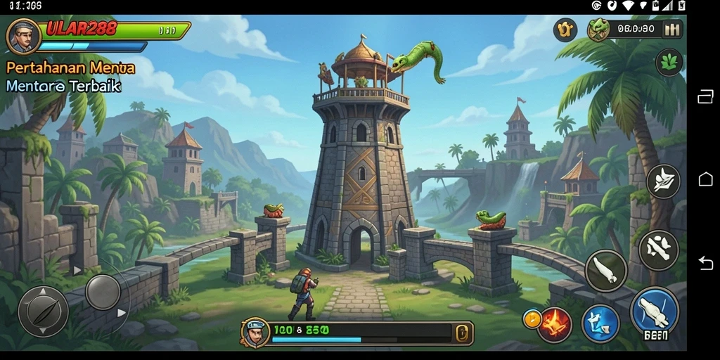 Tampilan gameplay ULAR288 dengan menara strategis yang siap bertahan.